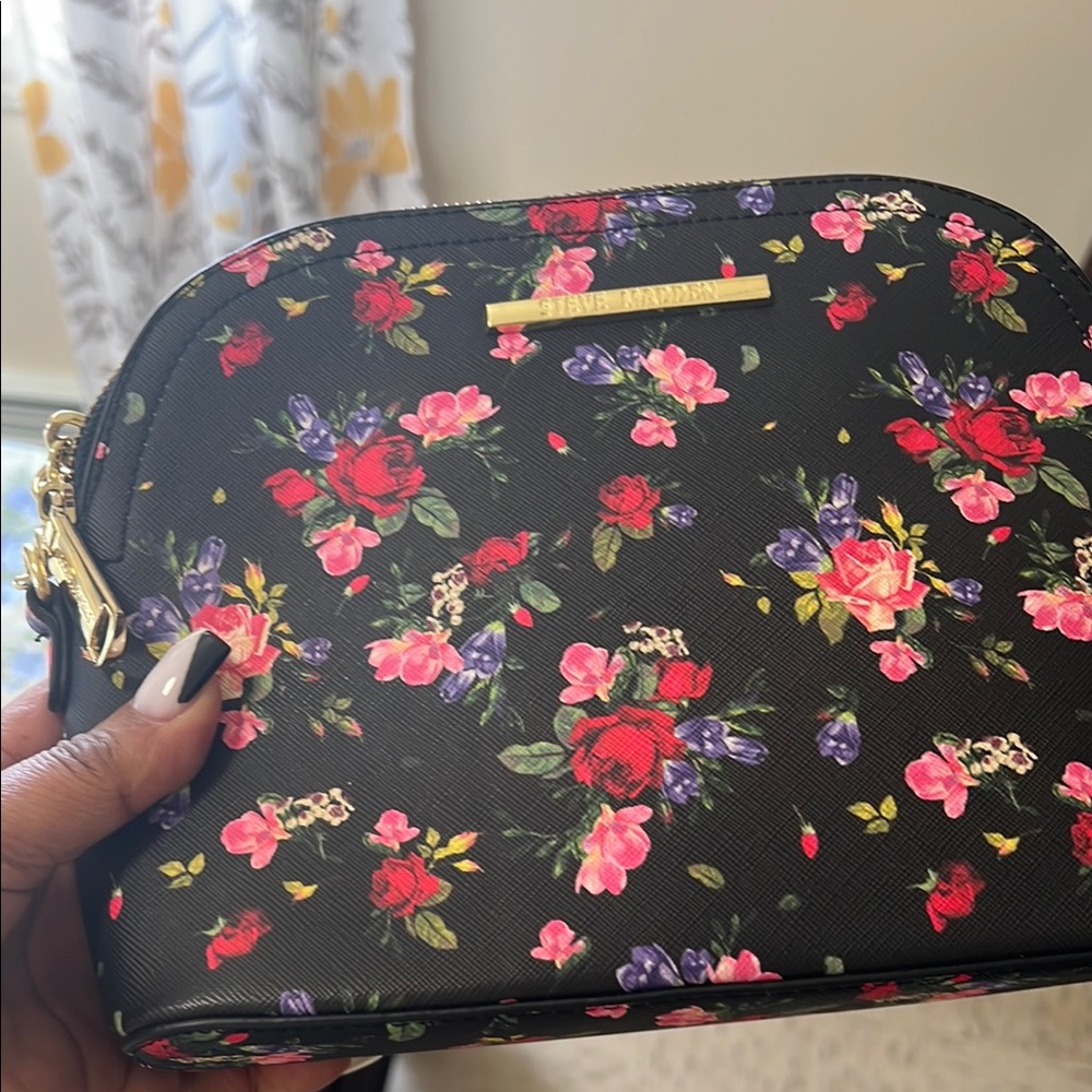 Style & Co Black and Red Floral Cosmetic Case